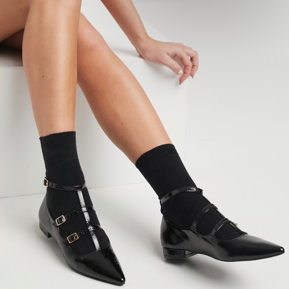 ASOS DESIGN Lyra caged mary jane pointed ballet flats in black - Picture 1 of 5